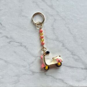 White and Pink Moped Vespa Scooter Keychain